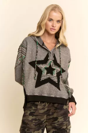 wholesale clothing heavy waffle star patch drop shoulder hoodie top davi & dani