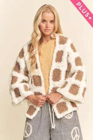 wholesale clothing plus crocheted open front jacket with a patchwork davi & dani