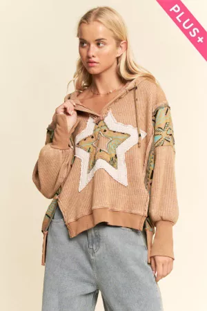 wholesale clothing plus heavy waffle star drop shoulder hoodie top davi & dani
