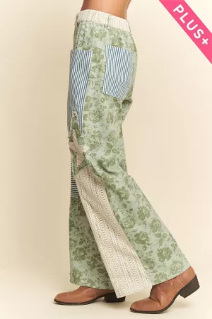 wholesale clothing plus floral star patch detail washed pants davi & dani