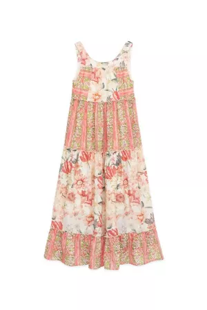 wholesale clothing boho floral blocked tiered maxi dress davi & dani