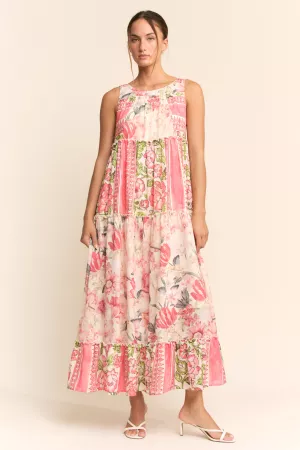 wholesale clothing boho floral blocked tiered maxi dress davi & dani