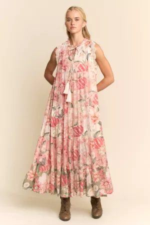 wholesale clothing sleeveless floral maxi dress with lace trim davi & dani