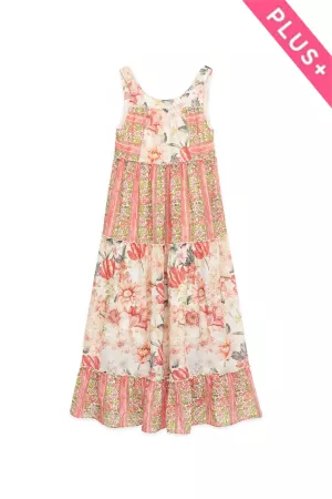 wholesale clothing plus boho floral blocked tiered maxi dress davi & dani
