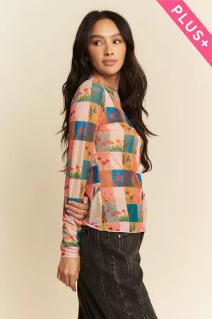 wholesale clothing plus multi checker floral printed mesh top davi & dani