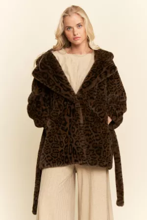 wholesale clothing faux fur leopard print hooded jacket davi & dani