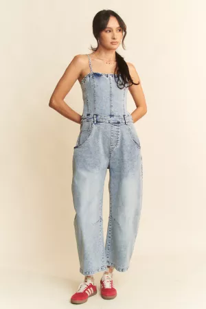 wholesale clothing washed denim sleeveless strap tube top jumpsuit davi & dani
