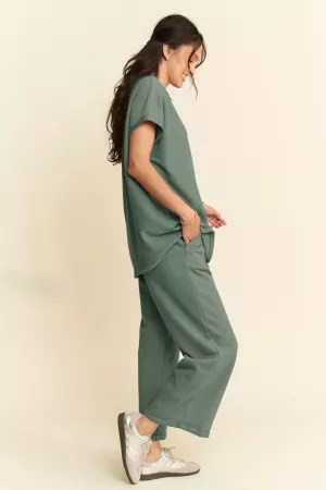 wholesale clothing terry mixed top elastic waistband long pants set davi & dani