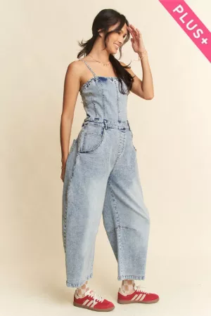 wholesale clothing plus washed denim sleeveless strap tube jumpsuit davi & dani