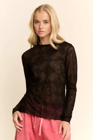 wholesale clothing floral plaid velvet flocked mesh top davi & dani