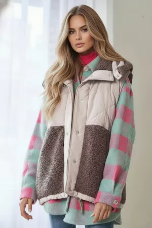 wholesale clothing sherpa fleece quilting hood hem cozy vest jacket davi & dani