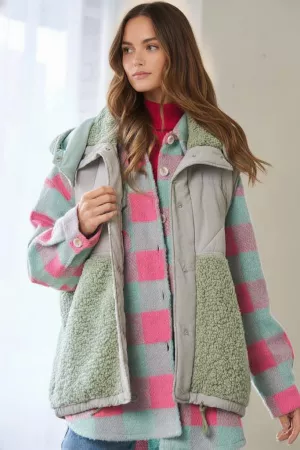 wholesale clothing sherpa fleece quilting hood hem cozy vest jacket davi & dani