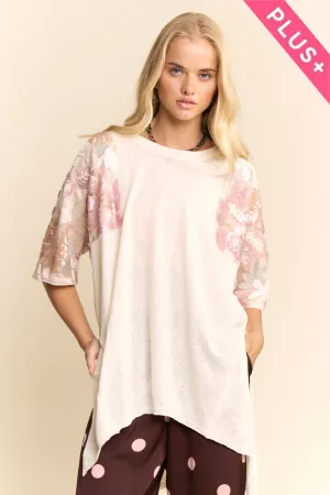 wholesale clothing plus sequin floral mesh sleeve high-low tunic top davi & dani