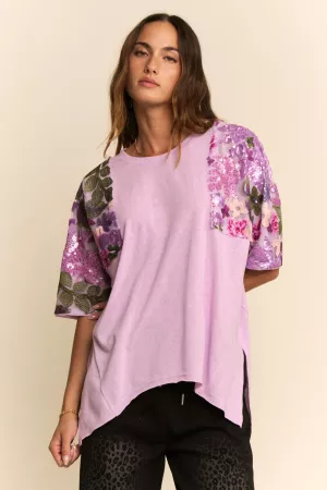 wholesale clothing sequin floral mesh sleeve high-low tunic top davi & dani
