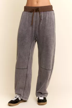 wholesale clothing washed french terry contrast waist barrel pants davi & dani