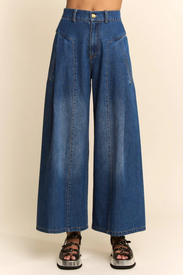 wholesale clothing high waisted front slit wide leg denim pants davi & dani