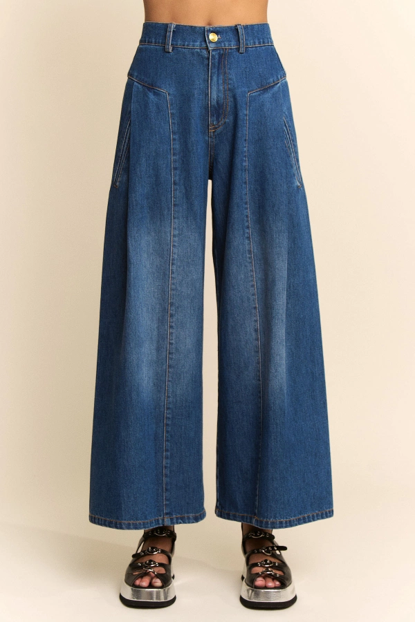 wholesale clothing high waisted front slit wide leg denim pants davi & dani
