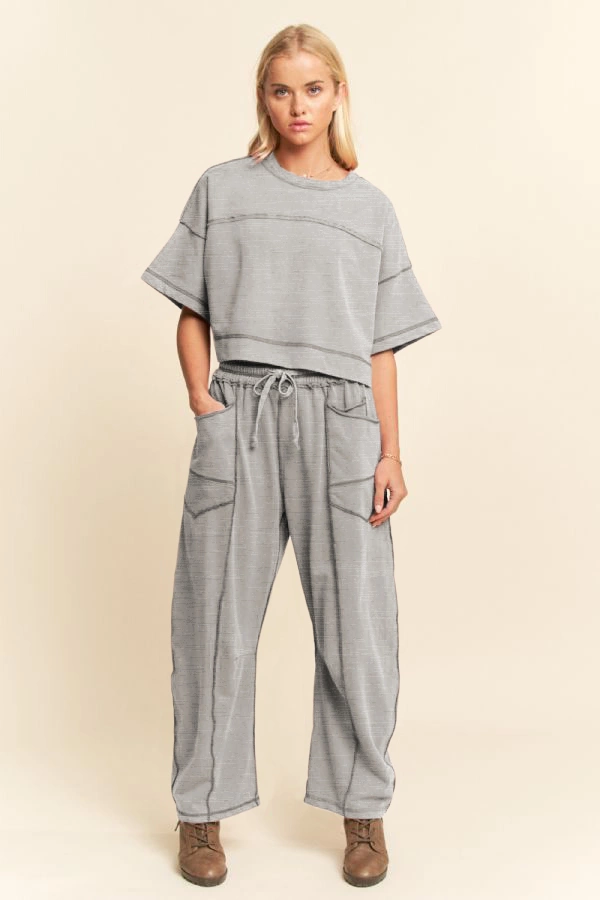 wholesale clothing mineral washed exposed barrel pants set davi & dani