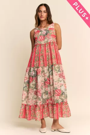 wholesale clothing plus boho floral blocked tiered maxi dress davi & dani
