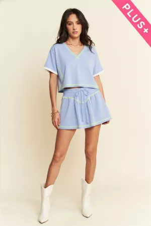 wholesale clothing plus soft knit v-neck crop top  shorts skort set davi & dani