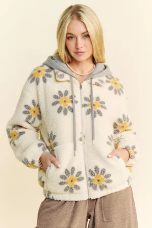 wholesale clothing sherpa fleece zip-up hoodie jacket daisy print davi & dani