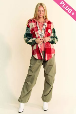 wholesale clothing plus multi plaid chest pocket shirt jacket shacket davi & dani