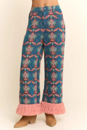 wholesale clothing fringe seam detail jacquard pants davi & dani