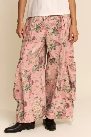 wholesale clothing flower printed denim waist dropped pockets pant davi & dani