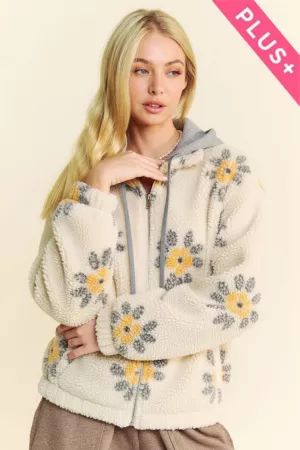 wholesale clothing plus sherpa zip-up hoodie jacket daisy print davi & dani