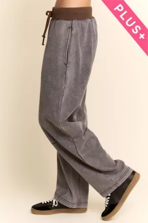 wholesale clothing plus washed french contrast waist barrel pants davi & dani