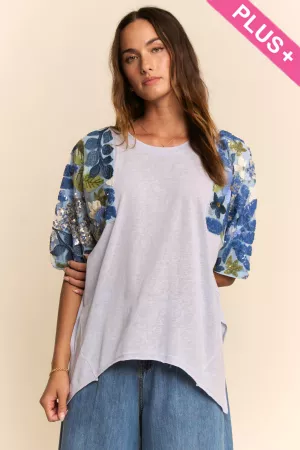 wholesale clothing plus sequin floral mesh sleeve high-low tunic top davi & dani