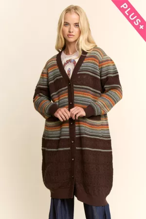 wholesale clothing plus featuring horizontal stripe texture cardigan davi & dani