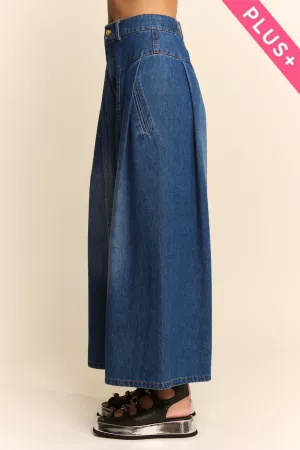 wholesale clothing plus high waisted front slit wide leg denim pants davi & dani