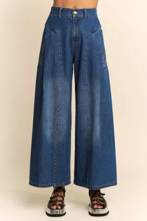 wholesale clothing high waisted front slit wide leg denim pants davi & dani