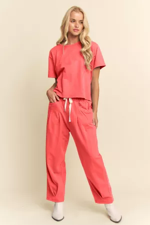 wholesale clothing garment washed short sleeve pleat top pants set davi & dani