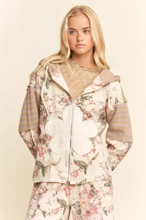 wholesale clothing floral denim multi patchwork  hoodied jacket davi & dani