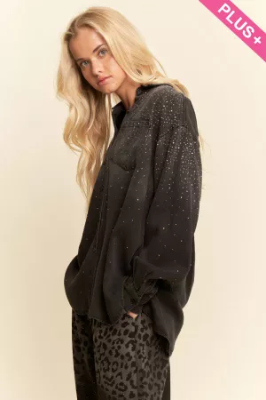 wholesale clothing plus oversized rhinestone pocket denim shirt davi & dani