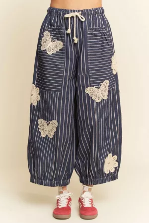 wholesale clothing lightweight soft denim strip wide barrel pants davi & dani