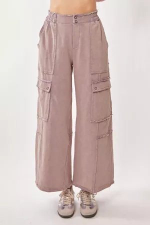 wholesale clothing mineral-washed flap pocketed  knit cargo pants davi & dani