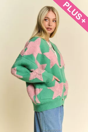 wholesale clothing plus fuzzy star loose fit button down cardigan davi & dani