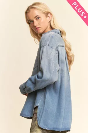 wholesale clothing plus oversized rhinestone pocket denim shirt davi & dani