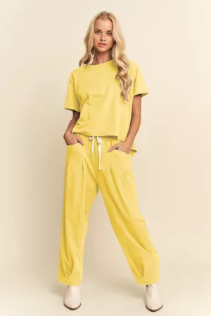 wholesale clothing garment washed short sleeve pleat top pants set davi & dani