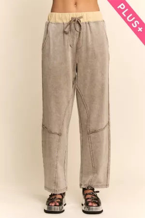 wholesale clothing plus washed french contrast waist barrel pants davi & dani