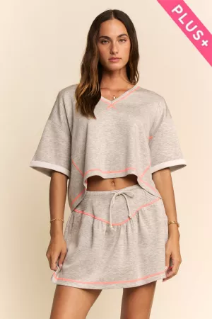 wholesale clothing plus soft knit v-neck crop top  shorts skort set davi & dani