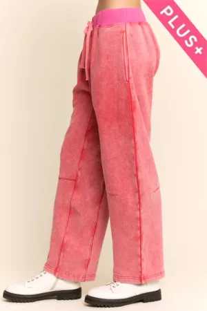 wholesale clothing plus washed french contrast waist barrel pants davi & dani