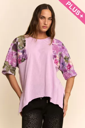 wholesale clothing plus sequin floral mesh sleeve high-low tunic top davi & dani