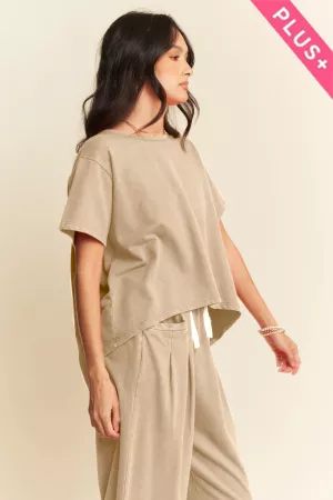 wholesale clothing plus  garment washed pleat short sleeve set davi & dani