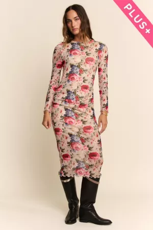 wholesale clothing plus floral long sleeve mesh midi dress davi & dani