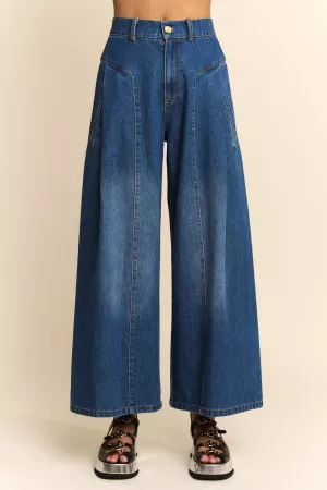 wholesale clothing high waisted front slit wide leg denim pants davi & dani