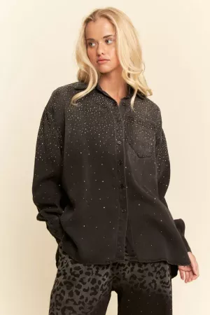 wholesale clothing oversized rhinestone chest pocket denim shirt davi & dani